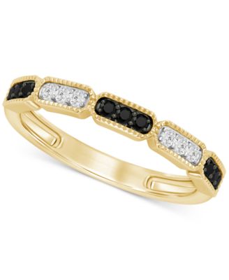 Macy's Brand - Black Diamond (1/8 ct. t.w.) & White Diamond (1/20 ct. t.w.) Milgrain Band in 14k Gold