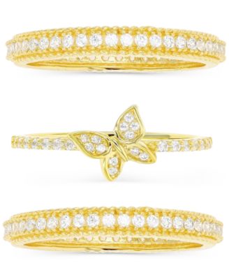 Macy's Brand - 3-Pc. Set Cubic Zirconia Butterfly Motif Stack Rings in 14k Gold-Plated Sterling Silver