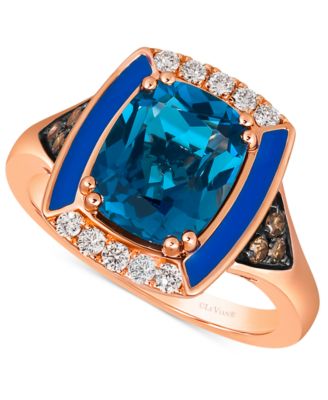 Le Vian - Deep Sea Blue Topaz (2-1/2 ct. t.w.), Nude Diamonds (1/6 ct. t.w.) & Chocolate Diamonds (1/8 ct. t.w.) Statement Ring in 14k Rose Gold