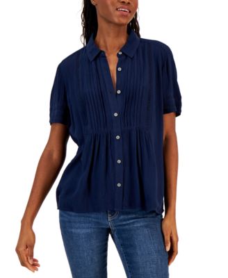 Style & Co - Women's Pintuck Short-Sleeve Button-Front Shirt, Regular & Petite