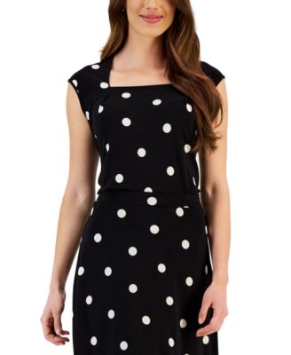 Kasper - Women's Square-Neck Polka Dot Cap-Sleeve Top