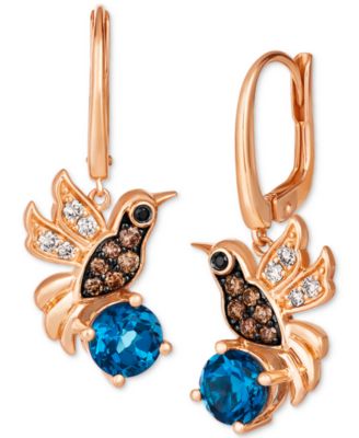 Le Vian - Deep Sea Blue Topaz (1-1/2 ct. t.w.) & Diamond (1/3 ct. t.w.) Hummingbird Leverback Drop Earrings in 14k Rose Gold
