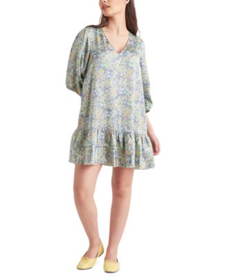 Black Tape - Light Satin V-Neck Ruffled-Hem Mini Dress