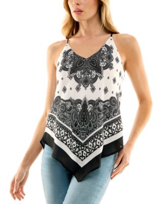 BCX - Juniors' Printed Handkerchief-Hem Sleeveless Top