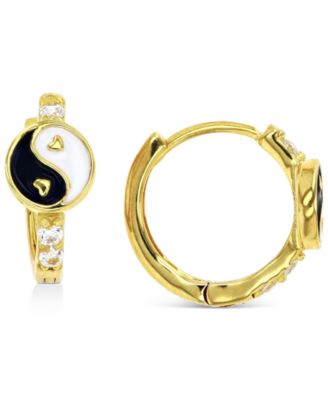 Macy's Brand - Cubic Zirconia & Enamel Yin Yang Small Hoop Earrings, 0.51"