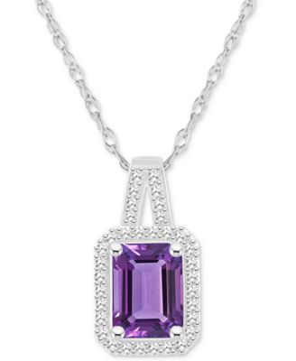 Macy's Brand - Amethyst (1-5/8 ct. t.w.) & Diamond (1/6 ct. t.w.) Halo 18" Pendant Necklace in Sterling Silver (Also in Citrine, Garnet, Peridot, & Blue Topaz)