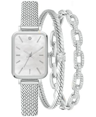 Jessica Carlyle - Women's Silver-Tone Mesh Bracelet Watch 23mm Gift Set