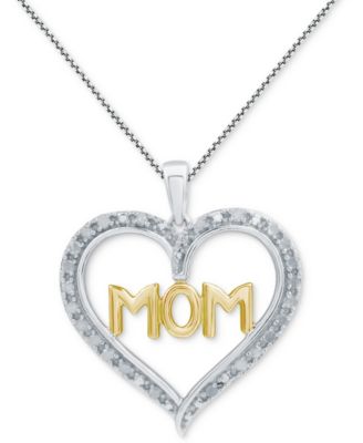 Marsala - Diamond Mom Heart 18" Pendant Necklace (1/4 ct. t.w.) in Sterling Silver & 14k Gold-Plate