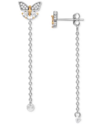 Giani Bernini - Cubic Zirconia Butterfly Chain Front & Back Earrings in Sterling Silver & Gold-Plate