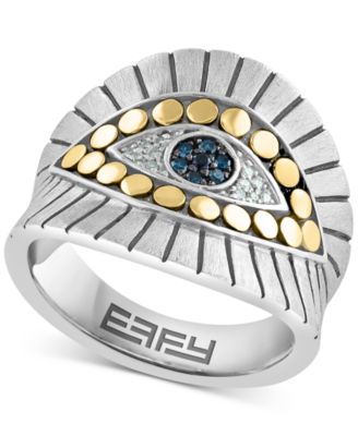 EFFY Collection - Multicolor Diamond Evil Eye Ring (1/10 ct. t.w.) in Sterling Silver & 18k Gold-Plate