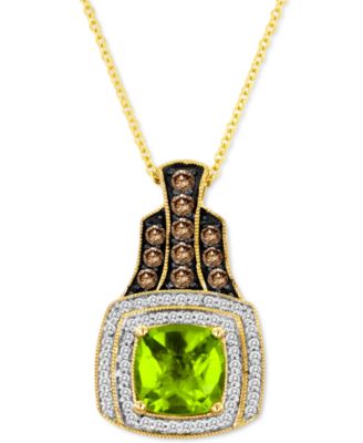 Le Vian - Green Apple Peridot (2-1/3 ct. t.w.) & Diamond (1/2 ct. t.w.) Cushion Halo 18" Pendant Necklace in 14k Gold