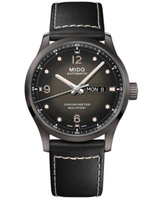 Mido - Men's Swiss Automatic Multifort Chronometer Black Leather Strap Watch 42mm