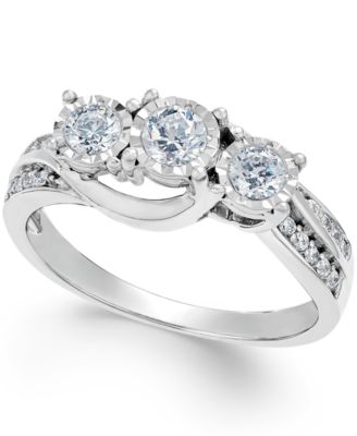 Macy's - Diamond Three-Stone Ring in 14k White Gold (1/2 ct. t.w.)