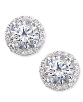 Arabella - Cubic Zirconia Halo Stud Earrings in Sterling Silver