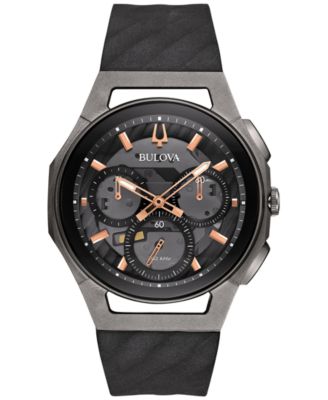 Bulova - Men's Chronograph Curv Black Rubber Strap Watch 44mm 98A162