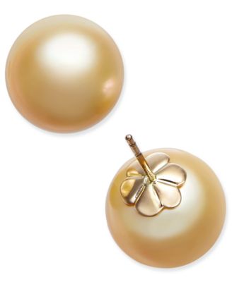 Macy's - Cultured Golden South Sea Pearl (13mm) Stud Earrings in 14k Gold