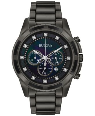 Bulova - Men's Chronograph Diamond Accent Dark Gray Stainless Steel Bracelet Watch 44mm 98D133