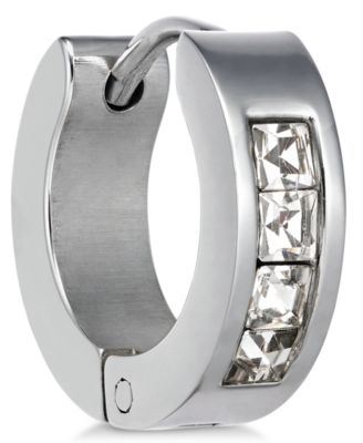 Sutton by Rhona Sutton - Men's Stainless Steel Cubic Zirconia Huggie Hoop Earring