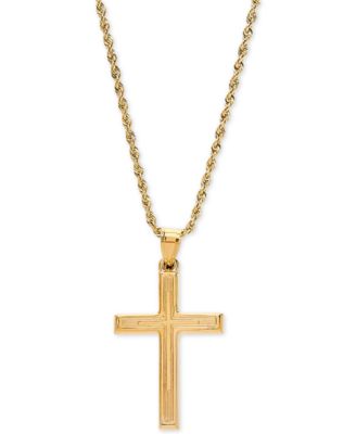 Italian Gold - Textured Cross 20" Pendant Necklace in 14k Gold