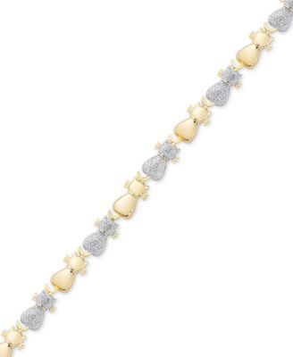 Macy's Brand - Diamond Accent Two-Tone Cat Link Bracelet in Sterling Silver-Plate & 18k Gold over Silver-Plate