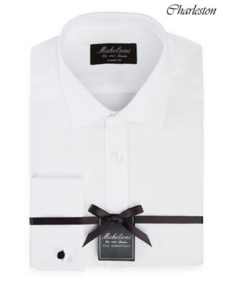 Michelsons - Men's Classic/Regular Fit Solid French Cuff Tuxedo Shirt