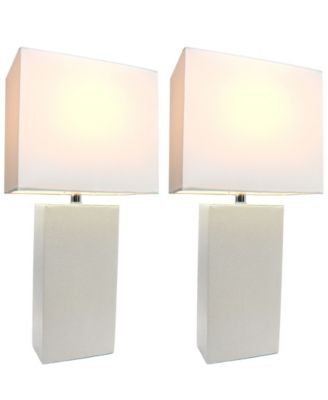 All The Rages - 2 Pack Modern Leather Table Lamps with White Fabric Shades