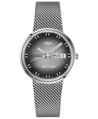 Mido - Men's Swiss Automatic Commander Shade Stainless Steel Mesh Bracelet Watch 37mm