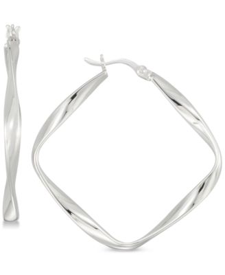 Simone I. Smith - Twisted Square Hoop Earrings in Sterling Silver