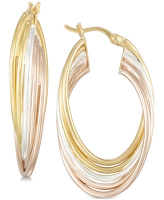 Simone I. Smith - Tricolor Multi-Ring Hoop Earrings in Sterling Silver, Gold & Rose Gold over Sterling Silver