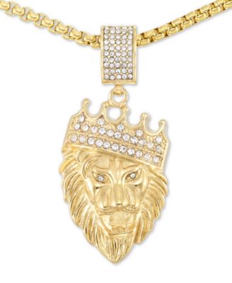 LEGACY for MEN by Simone I. Smith - Crystal Lion King 24" Pendant Necklace in Yellow Ion-Plated Stainless Steel