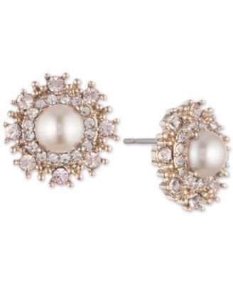 Marchesa - Gold-Tone Cubic Zirconia & Imitation Pearl Button Earrings