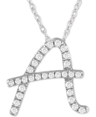 Macy's Brand - Diamond Initial Pendant Necklace (1/10 ct. t.w.) in Sterling Silver, 16" + 2" Extender