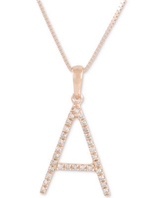 Macy's Brand - Diamond (1/10 ct. t.w.) Initial Pendant Necklace in 10k Rose Gold, 16" + 2" extender