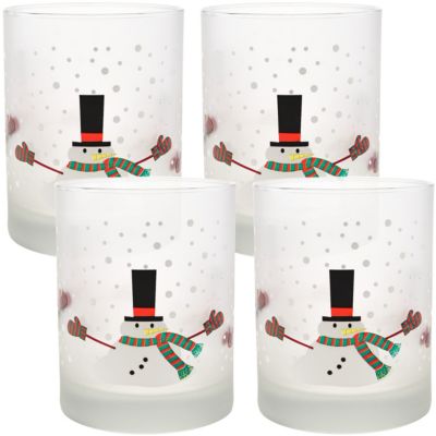 Culver - Melting Snowman14-Ounce Frosted DOF Double Old Fashioned Glass Set of 4