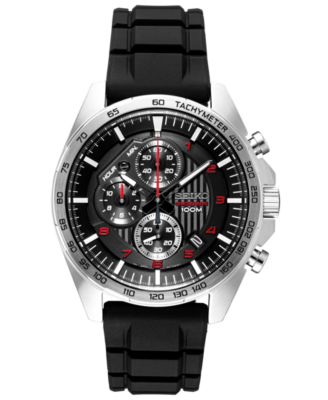 Seiko - Men's Chronograph Black Silicone Strap Watch 45mm