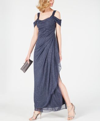Alex Evenings - Cold-Shoulder Draped Glitter Gown