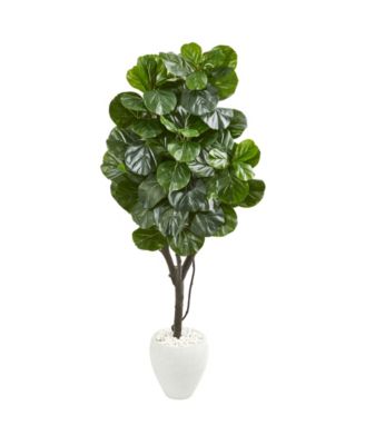 Nearly Natural - 68” Fiddle Leaf Fig Artificial Tree in White Planter