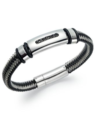 Macy's Brand - Men's Black Diamond Bracelet in Nylon and Stainless Steel (1/10 ct. t.w.)