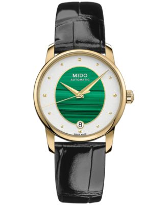Mido - Women's Swiss Automatic Baroncelli Black Leather Strap Watch 33mm