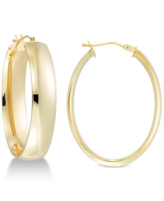 Italian Gold - Polished Oval Hoop Earrings in 14k Gold