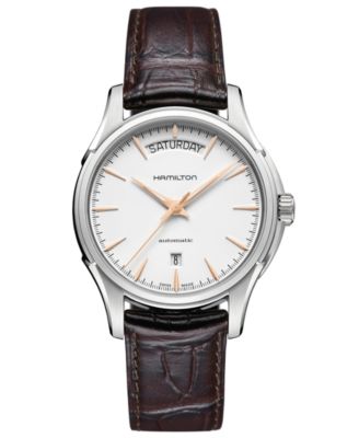 Hamilton - Watch, Men's Swiss Automatic Jazzmaster Day Date Brown Leather Strap 40mm H32505511