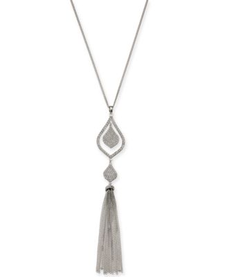 I.N.C. International Concepts - Silver-Tone Pav&eacute; & Chain Tassel Pendant Necklace, 28" + 3" extender