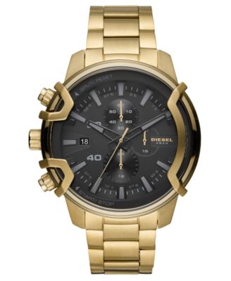 Diesel - Men's Chronograph Griffed Gold-Tone Stainless Steel Bracelet Watch 48mm