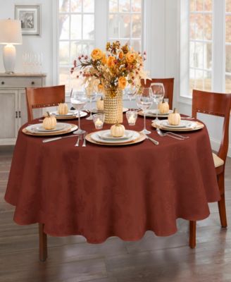 Elrene - Elegant Woven Leaves Jacquard Damask Tablecloth, 70" Round