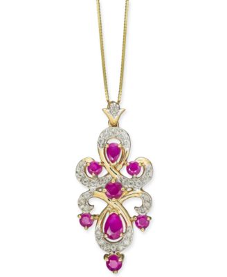 Macy's Brand - Ruby (1-3/8 ct. t.w.) & Diamond (1/4 ct. t.w.) 18" Pendant Necklace in 10k Gold