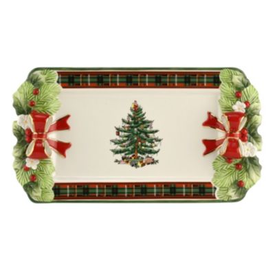 Spode - Christmas Tree 12" Octagonal Figural Tartan Tray