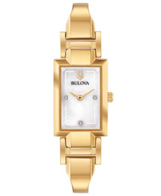 Bulova - Women's Diamond-Accent Gold-Tone Stainless Steel Bangle Bracelet Watch 18x33mm
