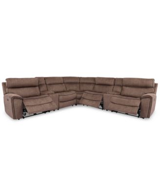 Furniture - Hutchenson 7-Pc. Fabric Sectional with 3 Power Recliners, Power Headrests and 2 Consoles with USB