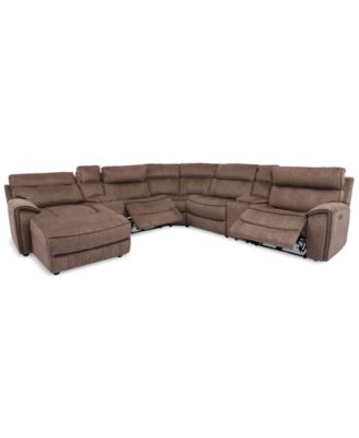 Furniture - Hutchenson 7-Pc. Fabric Chaise Sectional with 2 Power Recliners and 2 Consoles