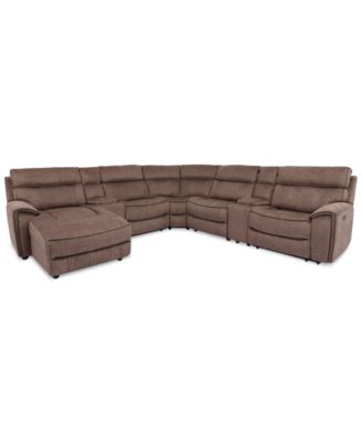 Furniture - Hutchenson 7-Pc. Fabric Chaise Sectional with 3 Power Recliners and 2 Consoles